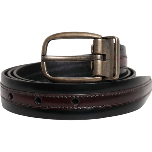 Dolce & Gabbana Black Burgundy Calfskin Metal Logo Buckle Belt 100 cm / 40 Inches,105 cm / 42 Inches,1728,67345645728,85 cm / 34 Inches,90 cm / 36 Inches,95 cm / 38 Inches,Accessories,Belts - Men - Accessories,Black,Dolce & Gabbana,Material: 100% Calf Lea