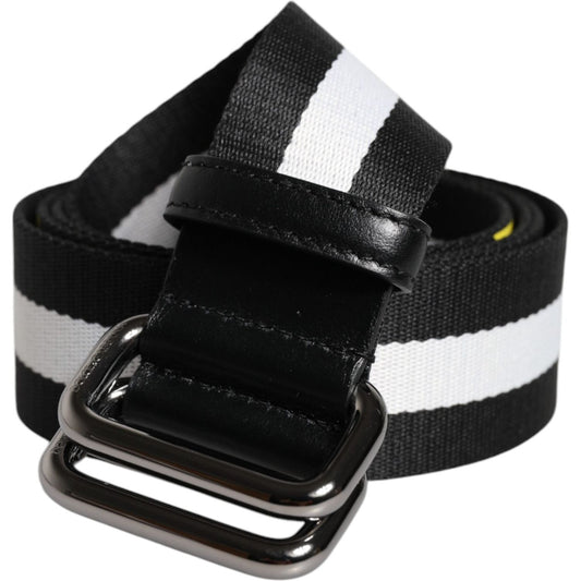 Dolce & Gabbana Black Yellow Logo Striped Metal Buckle Belt 100 cm / 40 Inches,105 cm / 42 Inches,110 cm / 44 Inches,1728,67345645728,90 cm / 36 Inches,95 cm / 38 Inches,Accessories,Belts - Men - Accessories,Black,Dolce & Gabbana,Material: 100% Nylon,Men,