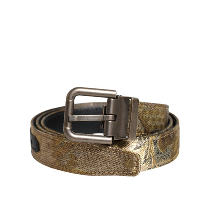 Dolce & Gabbana Gold Leather Jacquard Silver Metal Buckle Belt
