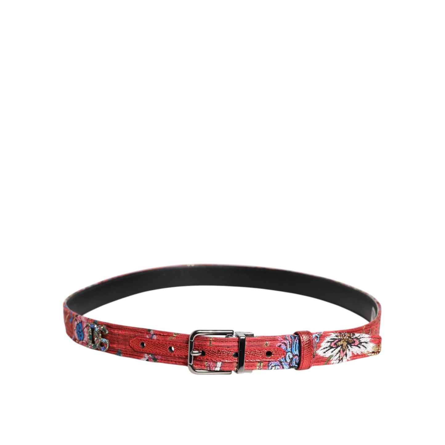 Dolce & Gabbana Red Floral DG Embellished Metal Buckle Belt