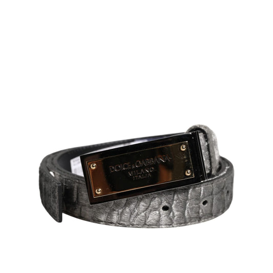 Dolce & Gabbana Silver Classic Gold Logo Plaque Buckle Belt BEL9356-90
