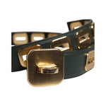 Dolce & Gabbana Green Leather Gold Tone Rotating Buckle Belt WMB393-75
