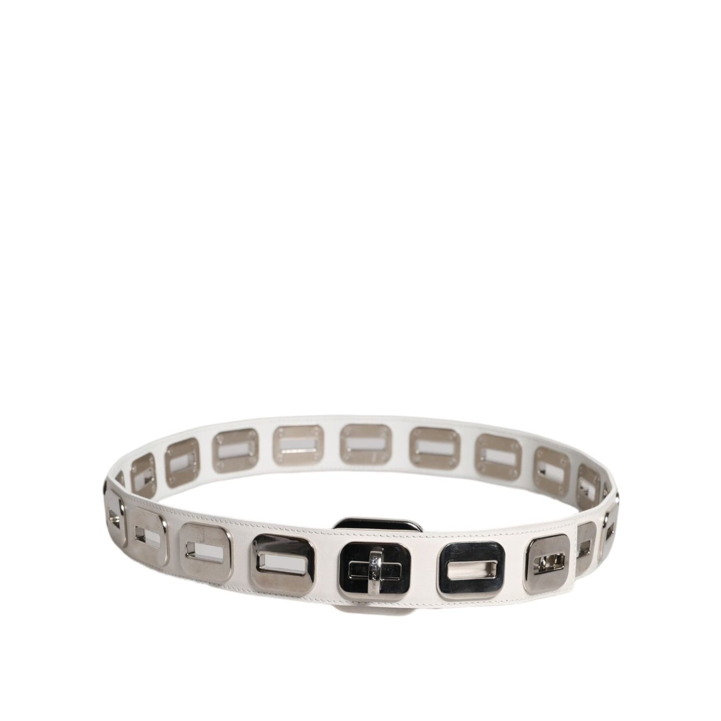 Dolce & Gabbana White Leather Gold Tone Rotating Buckle Belt WMB394-90