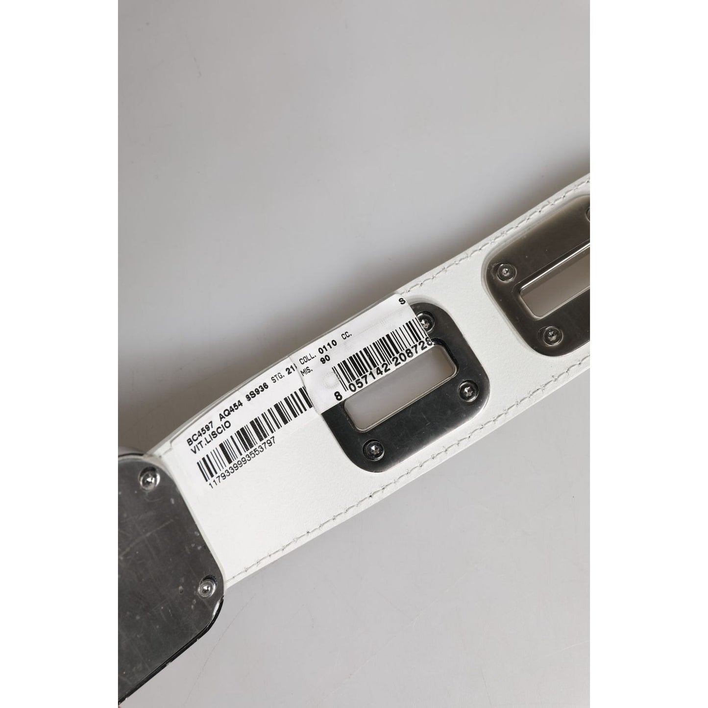 Dolce & Gabbana White Leather Gold Tone Rotating Buckle Belt WMB394-90