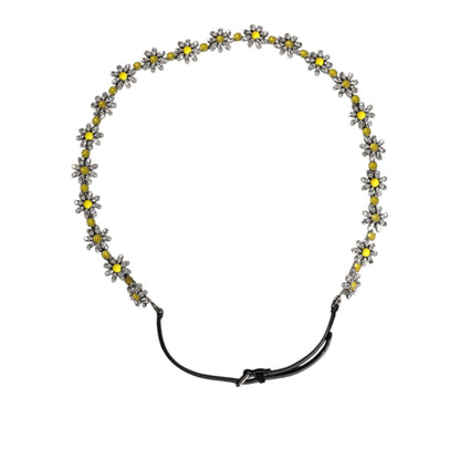 Dolce & Gabbana Black Leather Daisy Crystal Embellish Waist Belt