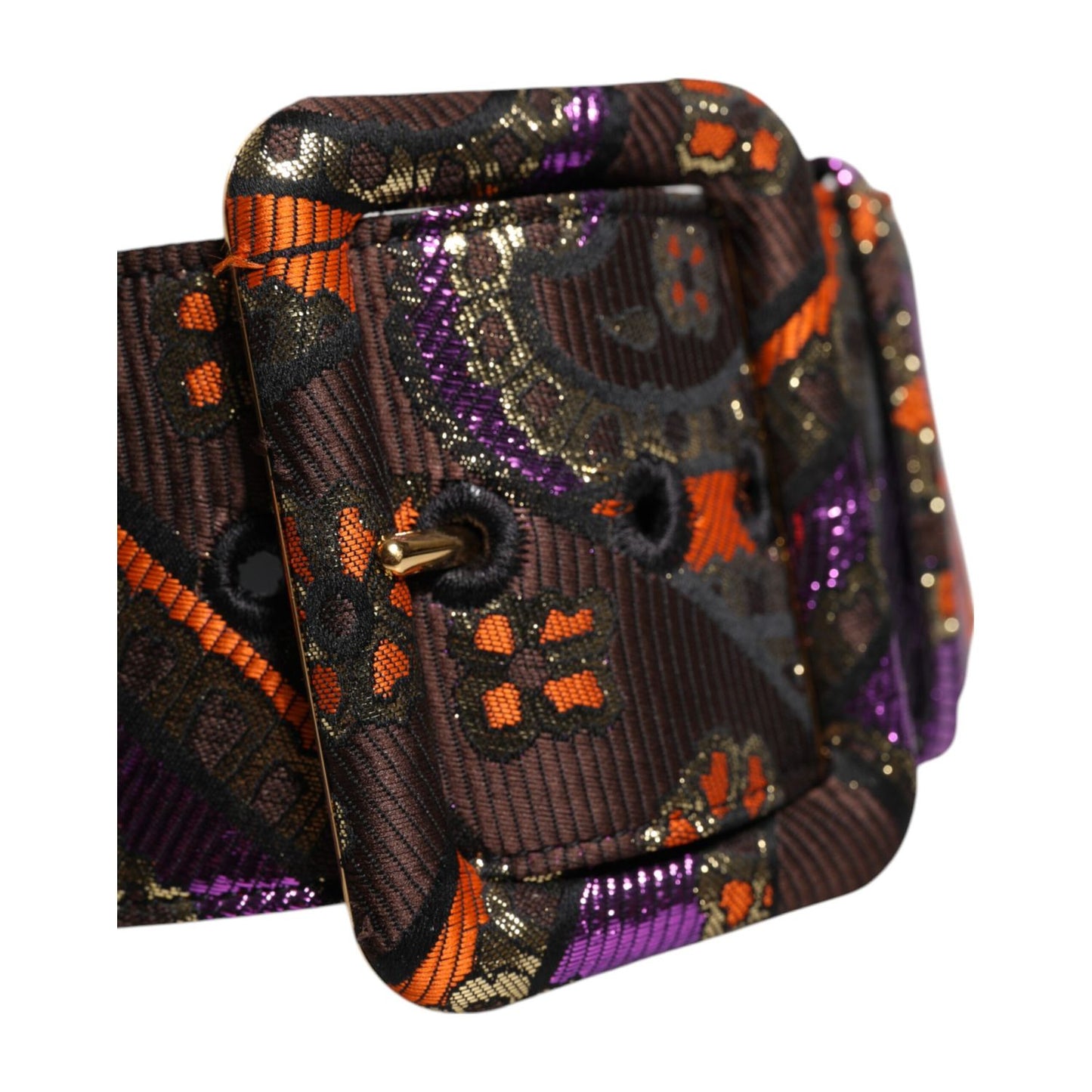 Dolce & Gabbana Multicolor Floral Jacquard Lurex Wide Waist Buckle Belt