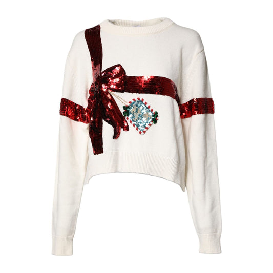 Dolce & Gabbana White Sequined Crew Neck Pullover Sweater TSH90320-44