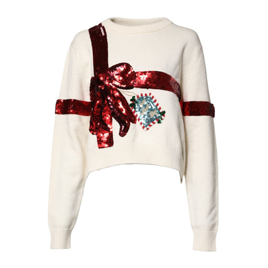 Dolce & Gabbana White Sequined Crew Neck Pullover Sweater TSH90321-42
