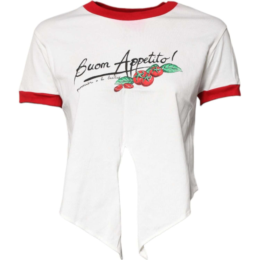 Dolce & Gabbana White Printed Round Neck Cropped Top T-shirt TSH878636-38