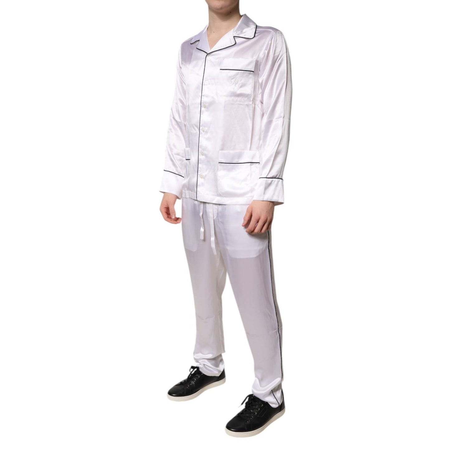 Dolce & Gabbana White Satin Silk Men Pajama Set Sleepwear