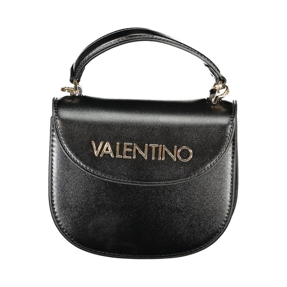Mario Valentino Black Polyethylene Women Handbag with gold logo and sleek design.