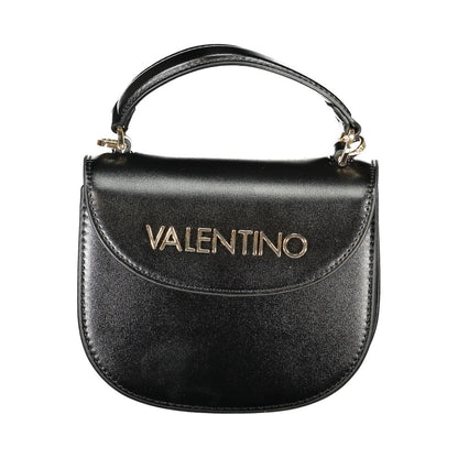 Mario Valentino Black Polyethylene Women Handbag with gold logo and sleek design.