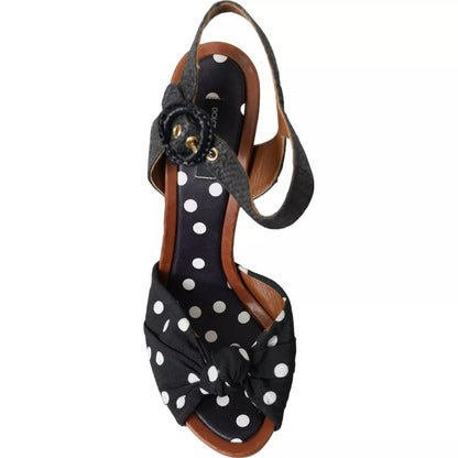 Dolce & Gabbana Black Polka Dot Leather Heels Sandals Shoes