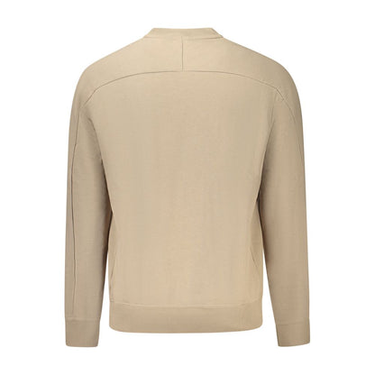 Back view of Hugo Boss Beige Cotton Men Sweater showcasing long sleeves and soft brushed interior
