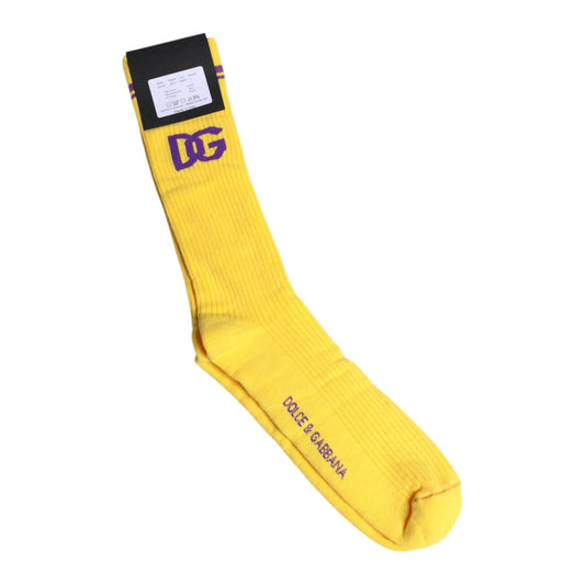 Dolce & Gabbana Yellow Cotton DG Logo Mid Calf Socks SCS2209-L