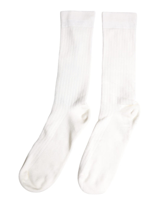 Dolce & Gabbana White Cotton Solid Mid Calf Men Socks SCS2215-L