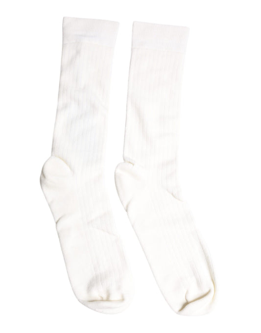 Dolce & Gabbana White Cotton Solid Mid Calf Men Socks SCS2215-L
