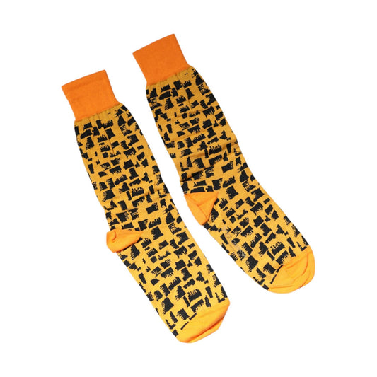 Dolce & Gabbana Yellow Black Print Mid Calf Men Socks SCS2251-M