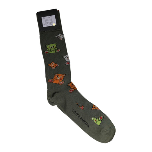Dolce & Gabbana Green Nylon DG Bear Printed Mid Calf Socks SCS2252-XL