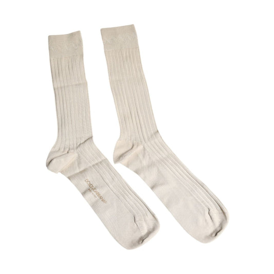 Dolce & Gabbana Beige Cotton Stretch Logo Mid Calf Socks SCS2233-L