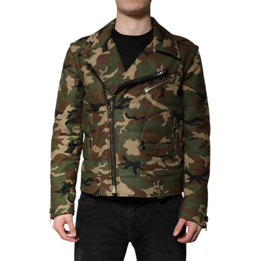 Dolce & Gabbana Multicolor Camouflage Nylon Biker Jacket