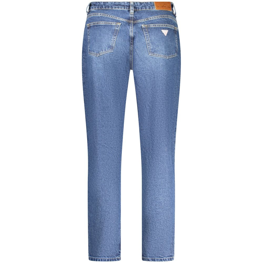 Guess Jeans Blue Cotton Jeans Denim, mom jeans with 5 pockets, washed effect, button and zip closure, featuring logo.