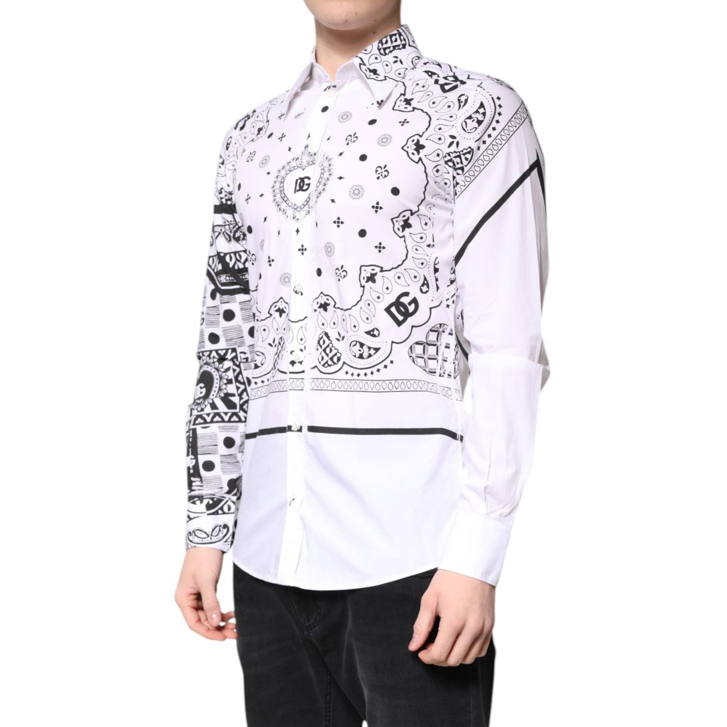 Dolce & Gabbana White Black Bandana MARTINI Men Dress Shirt TSH86370-39