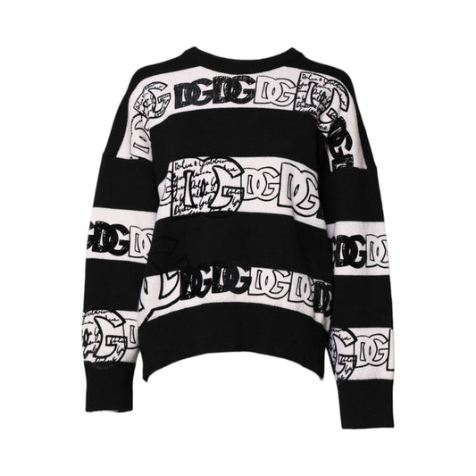 Dolce & Gabbana Black White Logo Print Wool Pullover Sweater THS90370-40