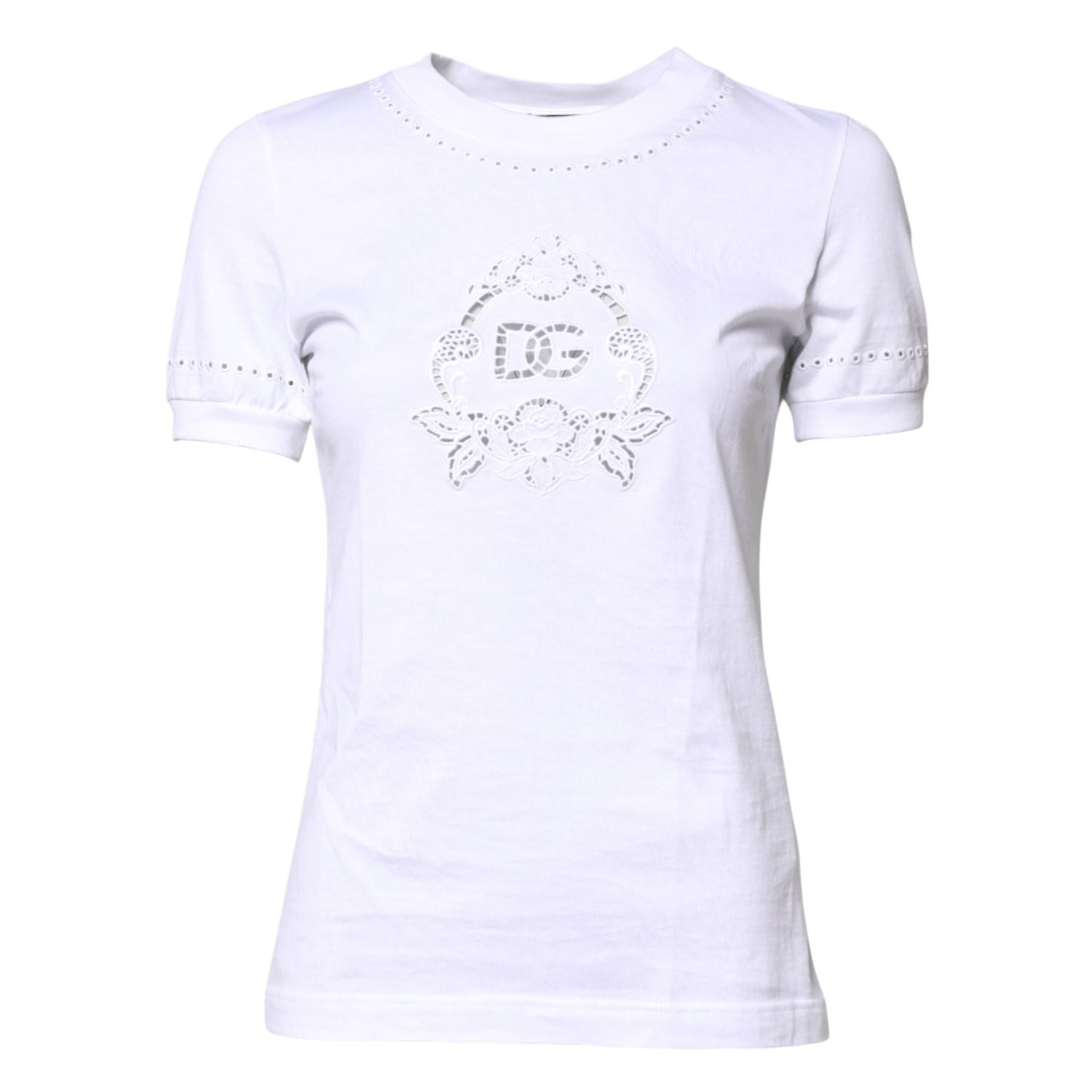Dolce & Gabbana White Cotton Floral Logo Crew Neck T-shirt