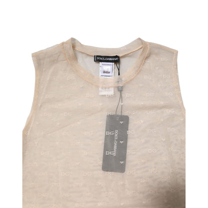 Dolce & Gabbana Ivory Nylon Logo See Through Sleeveless Tank Top