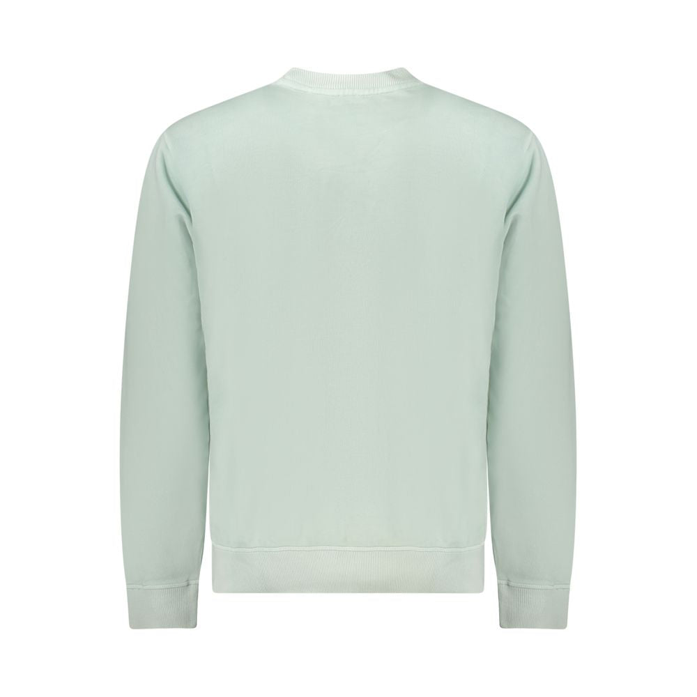 Back view of Hugo Boss Green Cotton Men Sweater, showcasing crew neck and brushed texture, exuding style and sophistication.