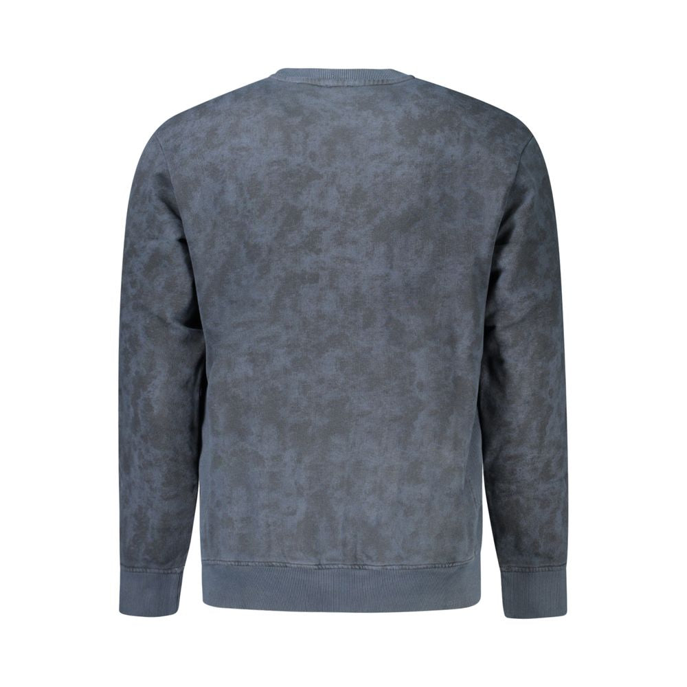 Hugo Boss Blue Cotton Men Sweater with long sleeves and embroidered logo, perfect for casual luxury and comfort. Back view of the sweater.