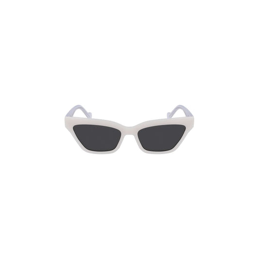 Liu Jo white injected women's sunglasses with bold frame and grey lenses, offering a mix of glamour and contemporary style.