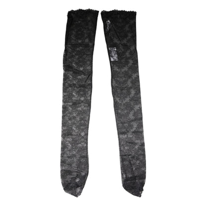 Dolce & Gabbana Black Floral Lace Cotton Stretch Stockings Socks