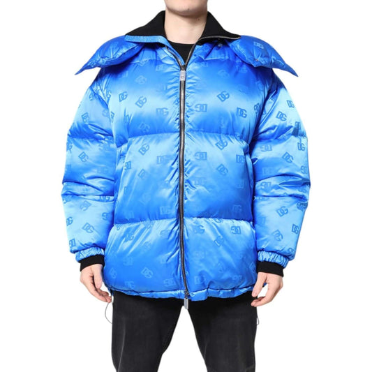 Dolce & Gabbana Blue Logo Full Zip Hooded Quilted Jacket JKT41406-46