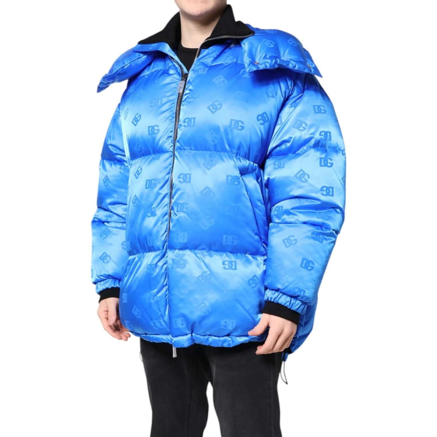 Dolce & Gabbana Blue Logo Full Zip Hooded Quilted Jacket JKT41406-46