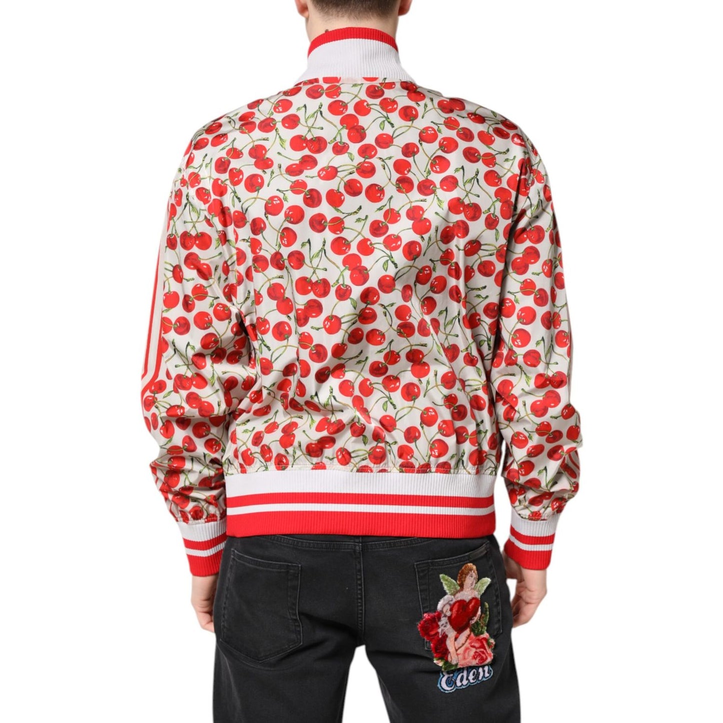 Dolce & Gabbana White Cherry Print Full Zip Bomber Jacket