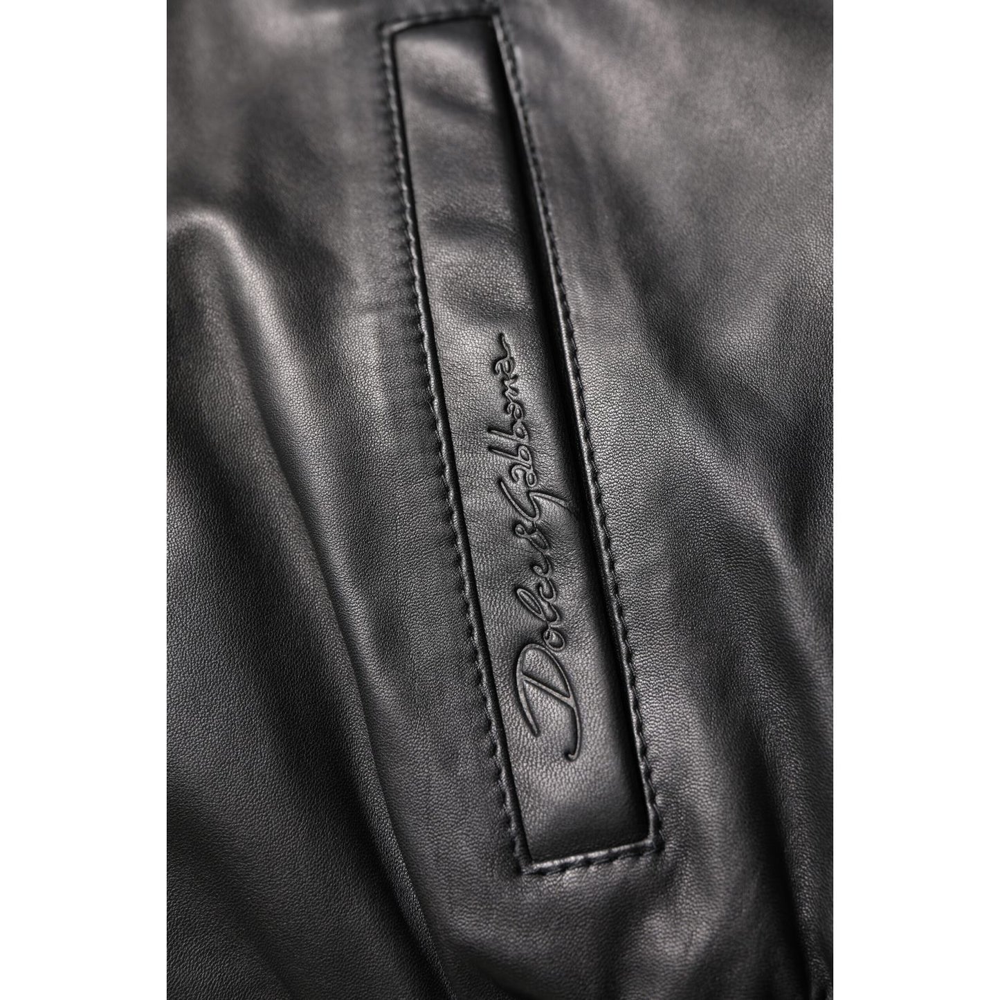 Dolce & Gabbana Black Lambskin Leather Full Zip Biker Jacket
