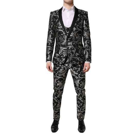 Dolce & Gabbana Black Gray MARTINI Jacquard Men 3 Piece Suit KOS2155-48