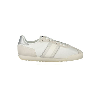 Tommy Hilfiger White Polyester Women Sneaker with eco-conscious design and recycled materials, featuring a bold logo and contrasting details.