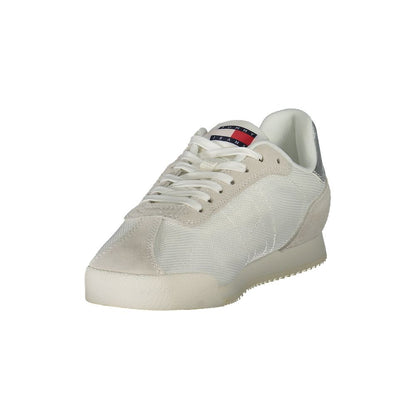 Tommy Hilfiger White Polyester Women Sneaker with lace-up design and recycled materials, showcasing sporty style and sustainable fashion.