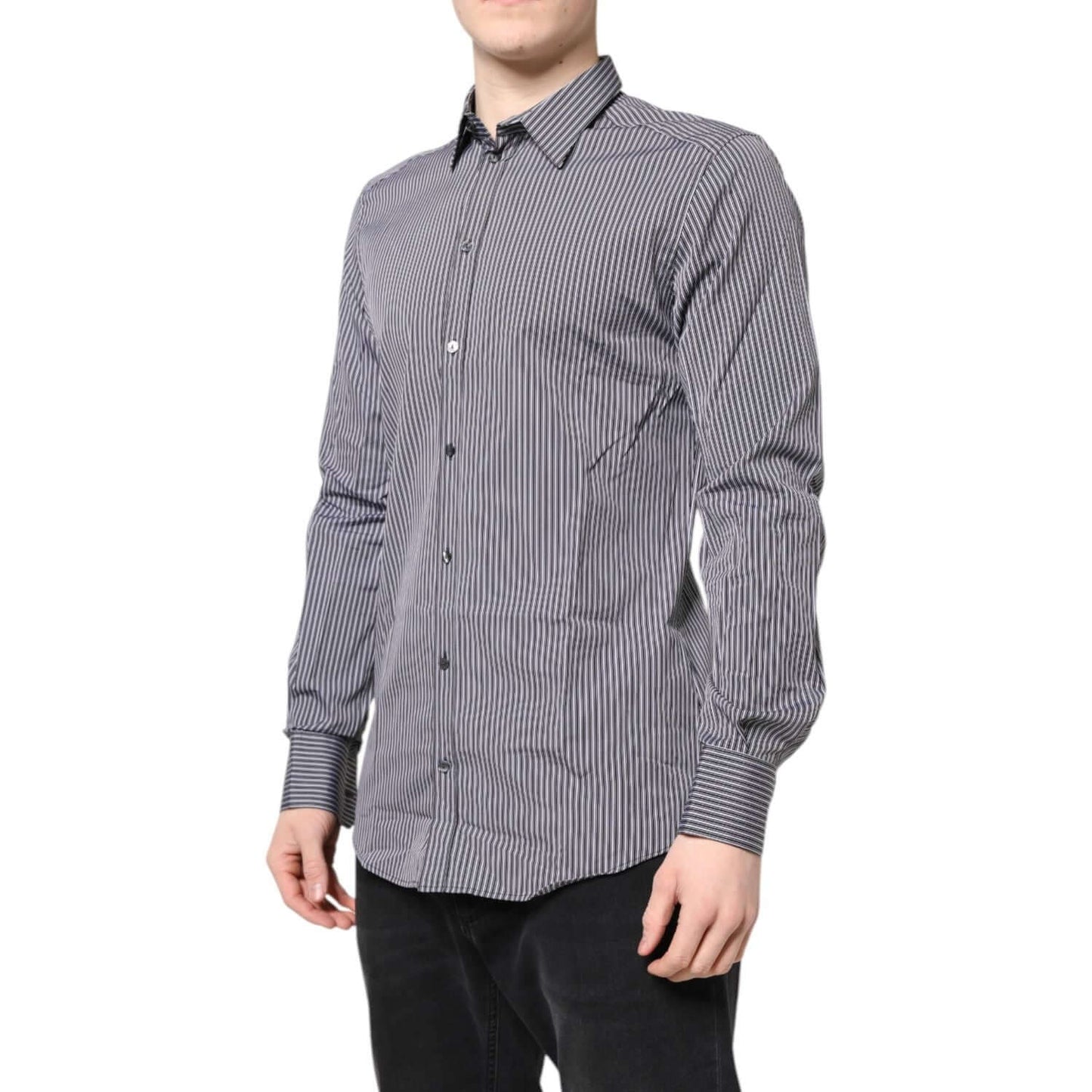 Dolce & Gabbana Black White Striped GOLD Formal Dress Shirt TSH87750-37