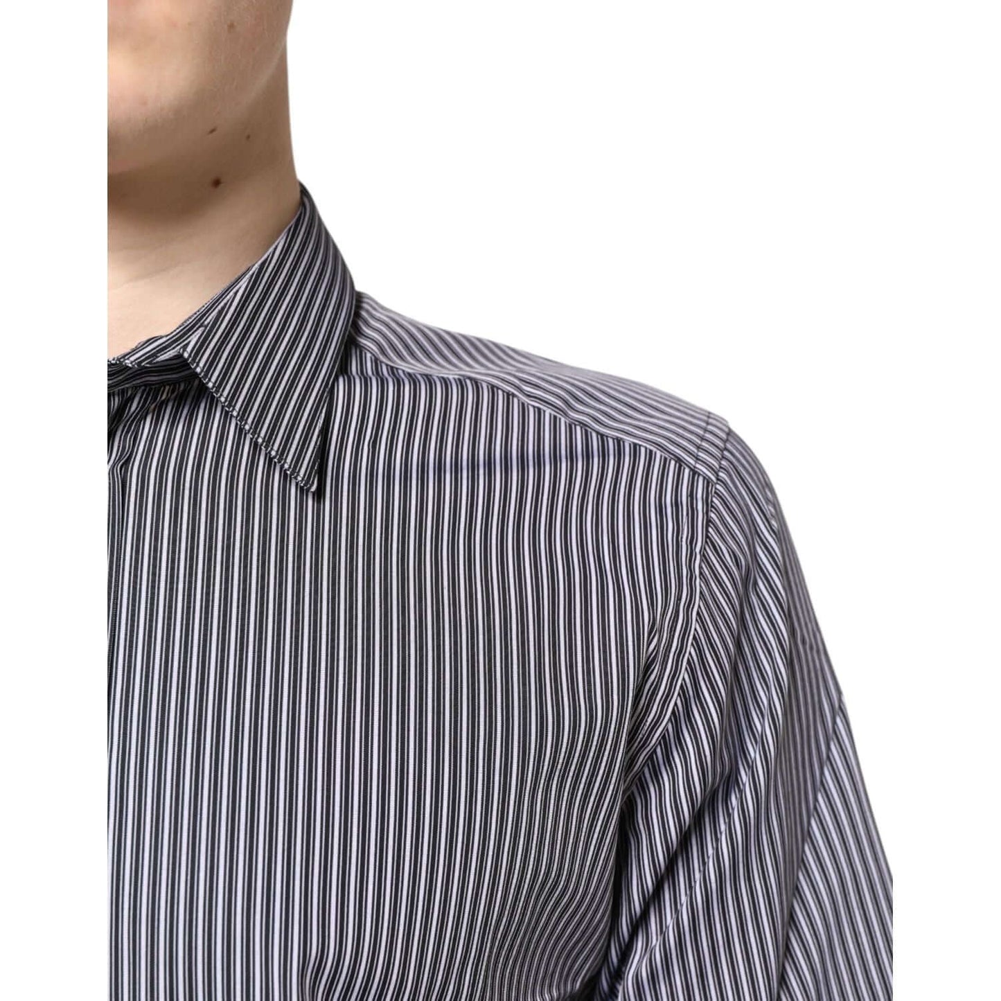 Dolce & Gabbana Black White Striped GOLD Formal Dress Shirt TSH87750-37
