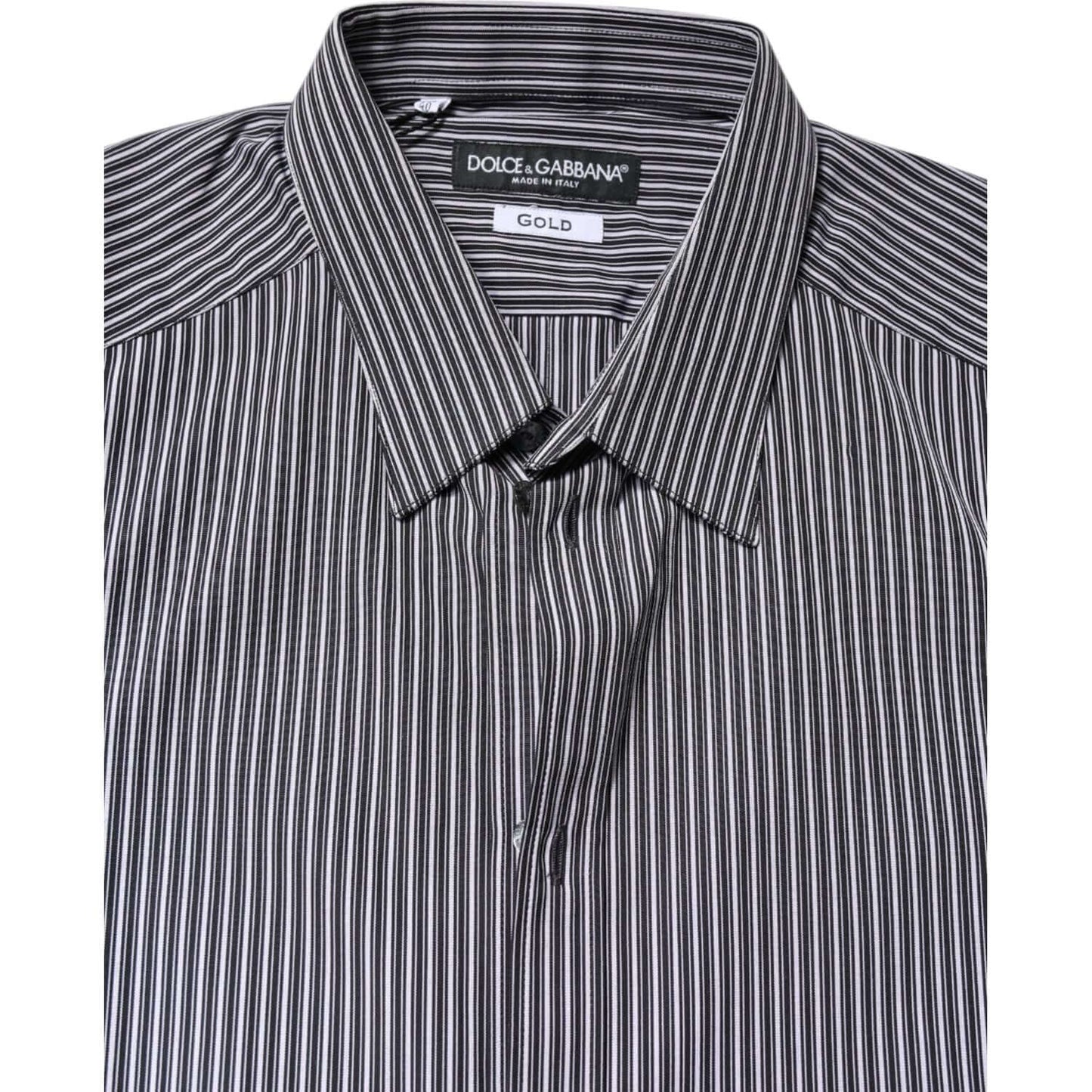 Dolce & Gabbana Black White Striped GOLD Formal Dress Shirt TSH87750-37
