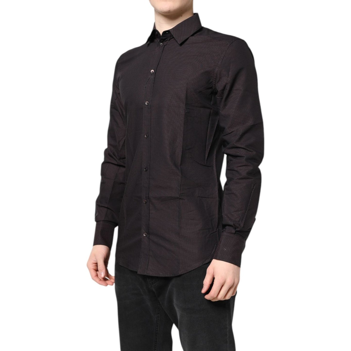 Dolce & Gabbana Maroon Jacquard Cotton GOLD Men Dress Shirt TSH87751-37