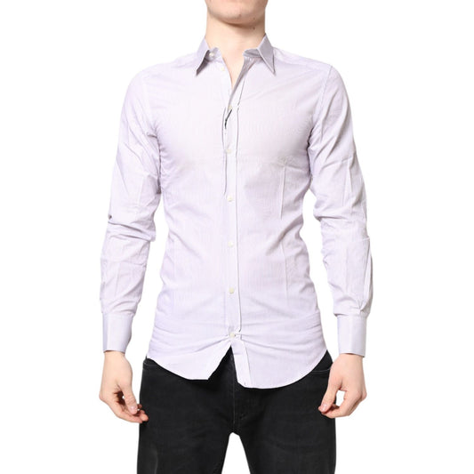 Dolce & Gabbana White Striped Cotton GOLD Long Sleeves Shirt