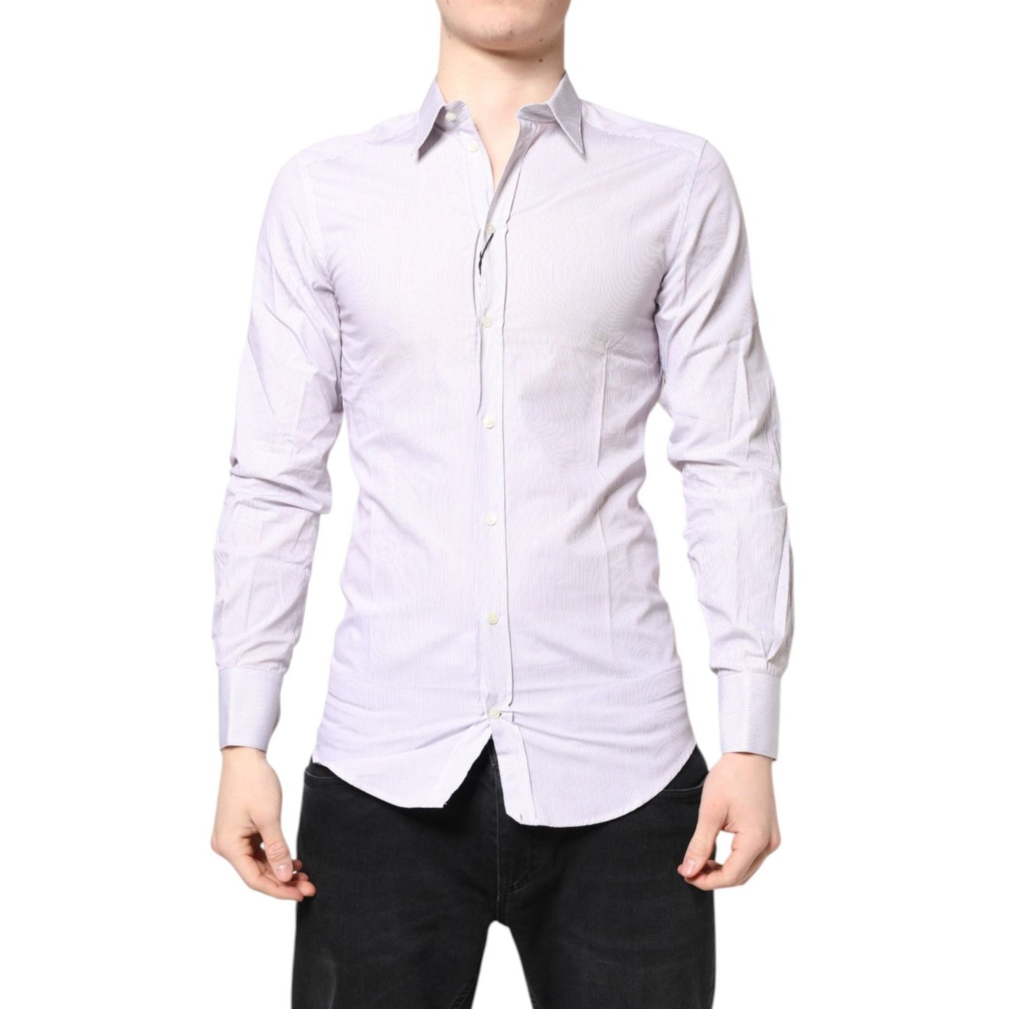 Dolce & Gabbana White Striped Cotton GOLD Long Sleeves Shirt TSH87752-38