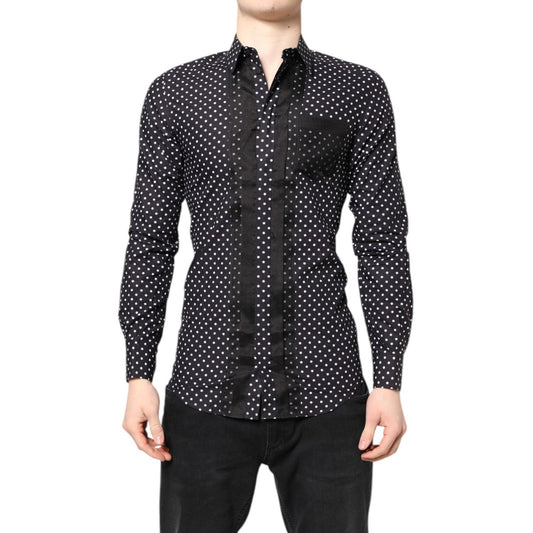 Dolce & Gabbana Black Polka Dot Long Sleeves Gold Formal Shirt TSH87753-38