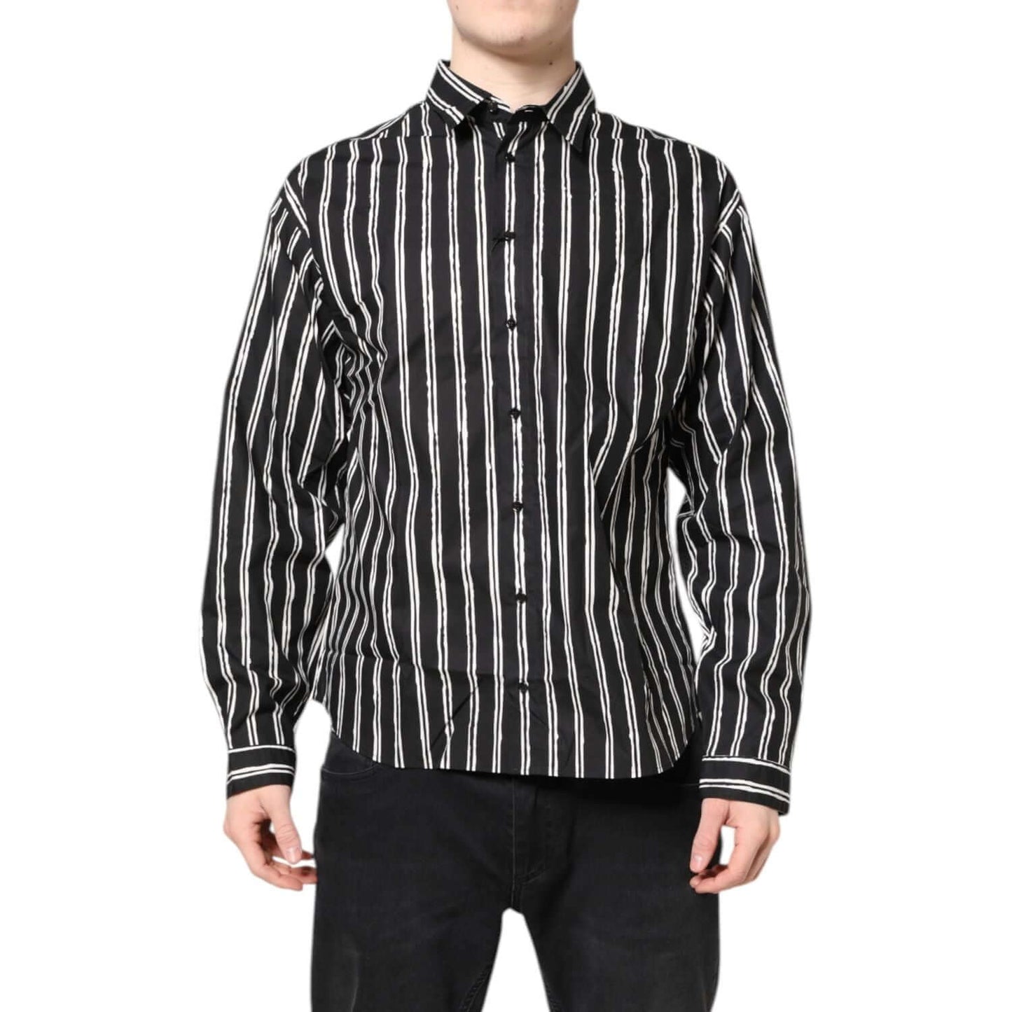 Dolce & Gabbana Black White Striped Cotton Dress Shirt TSH87759-41