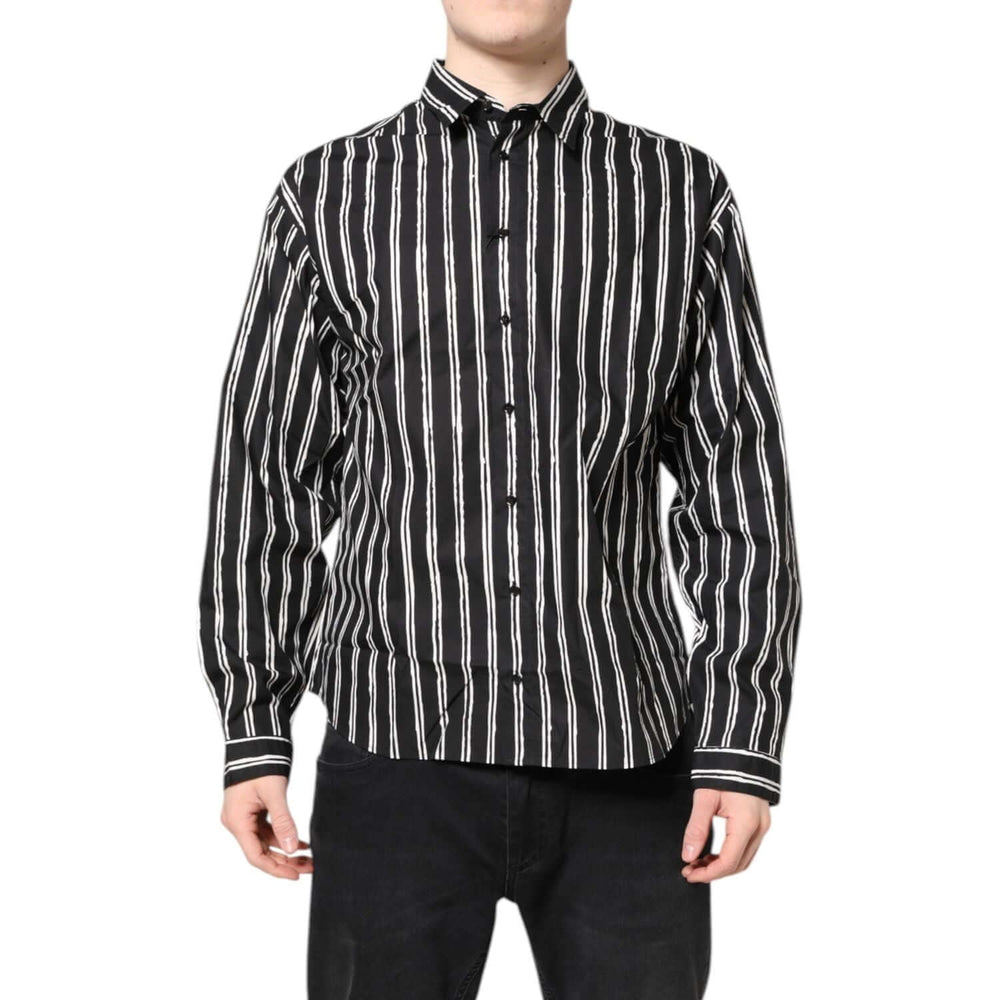 Dolce & Gabbana Black White Striped Cotton Dress Shirt TSH87759-41